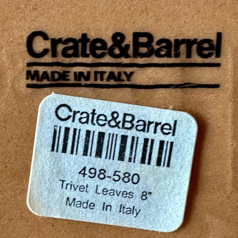 Crate & Barrel Set (2) Tile Trivets Hand Painted Made in Italy EUC Leaves Plum